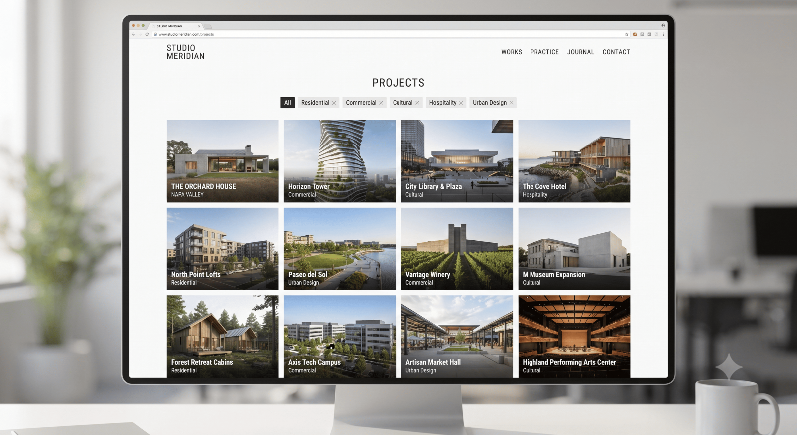 Trang dự án trên website công ty kiến trúc trình bày portfolio có phân loại